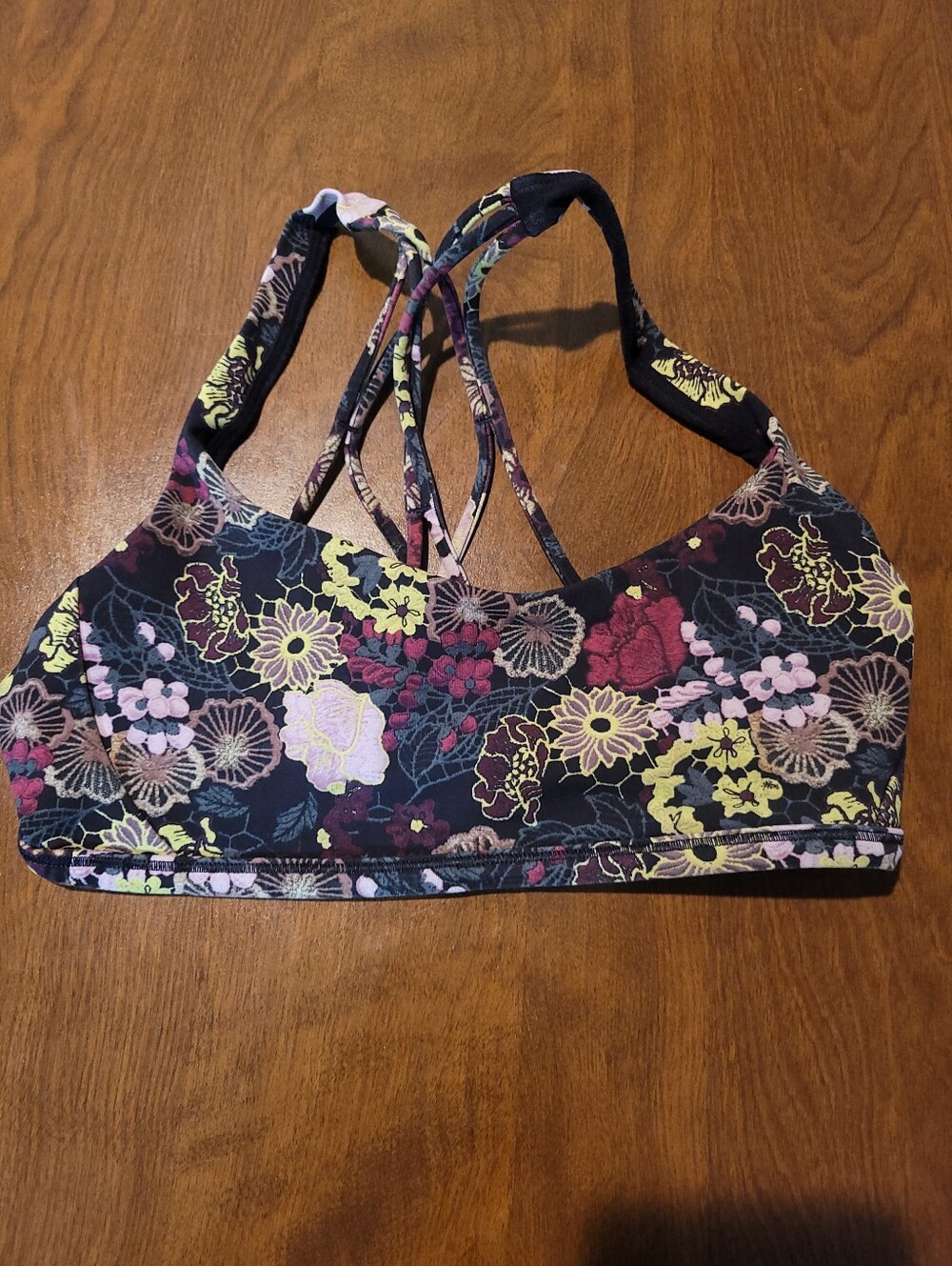 lululemon athletica Black Floral Strappy Sports Bra